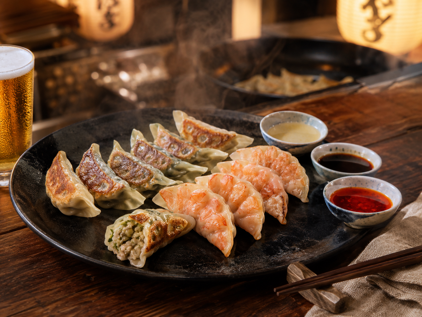 Yaki-Gyōza mit drei beliebten Füllungen