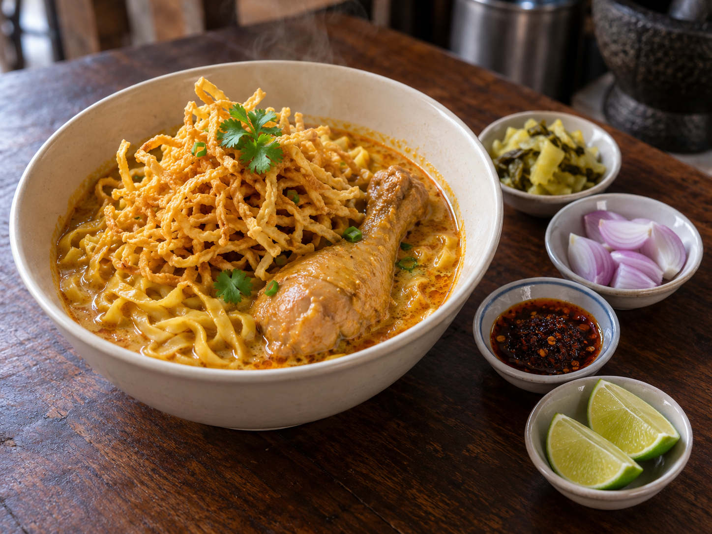 Chiang-Mai-Eiernudeln in Kokos-Curry mit Huhn